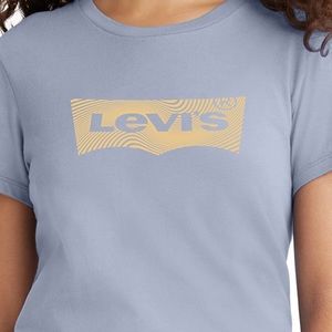 Levi’s Logo Perfect Cotton TShirt with Diagonal Waves Bw Fill Cool Dusk